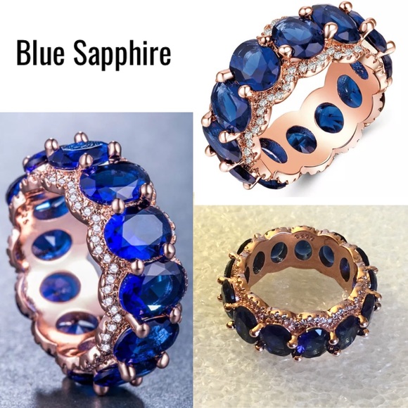 Sublime Sapphire Paved Rose Gold Wedding Band Ring - Picture 5 of 7